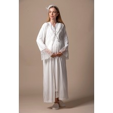 Effortt Hamile Lohusa Gecelik Takım %85 Pamuk Emzirme Özellikli Ekru Renkli Rahat Model