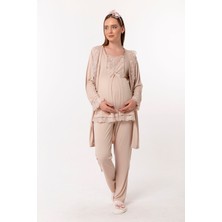 Effortt Kahverengi Sabahlıklı Hamile Lohusa Pijama Takımı
