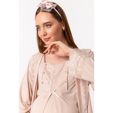 Effortt Kahverengi Sabahlıklı Hamile Lohusa Pijama Takımı