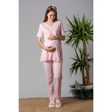 Effortt Pembe Sabahlıklı Hamile Lohusa Pijama Takımı