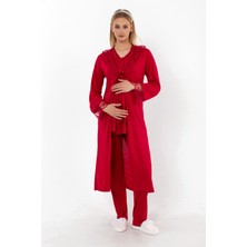 Effortt Vişne Sabahlıklı Hamile Lohusa Pijama Takımı