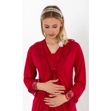 Effortt Vişne Sabahlıklı Hamile Lohusa Pijama Takımı