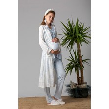 Effortt Mavi Sabahlıklı Hamile Lohusa Pijama Takımı