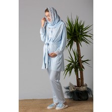 Effortt Mavi Sabahlıklı Hamile Lohusa Pijama Takımı