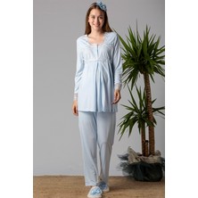 Effortt Mavi Sabahlıklı Hamile Lohusa Pijama Takımı