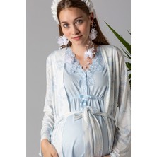 Effortt Mavi Sabahlıklı Hamile Lohusa Pijama Takımı