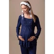 Effortt Lacivert Hamile Lohusa Pijama Takımı