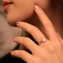 Ravza Gümüş 925 Ayar Gümüş Gül Kuvars Damla Taşlı Yüzük