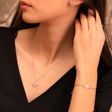 Ravza Gümüş 925 Ayar Gümüş Kamelya Çiçeği Set