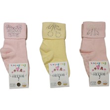 Bolero 3 Çift Bir Arada %80 Pamuklu Taş Süslemeli Rahat Unisex Bebek Çorabı