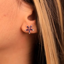 Ravza Gümüş 927 Ayar Gümüş Ametis Taşlı Nergis Çiçeği Küpe