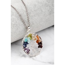 Asya Gems Tel Sarmalı 7 Çakra Hayat Ağacı Doğal Taş Kolye