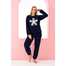 Nisanca Desenli Tam Peluş Kışlık Yılbaşı Kadın Pijama Takımı