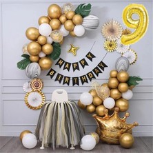 Çıtı Pıtı Store Kral Taçlı Gold Zincir Balon Doğum Günü Seti 9 Yaş