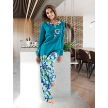 Derya Kurşun Uzun Kol Desenli Kadın Pijama Takım 1111