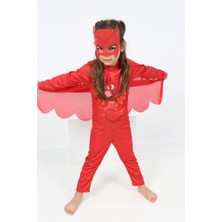 Lolliboom Kids Kız Çocuk Pelerinli Kırmızı Renk Kedi Kız Pjmasks Pijamamaskeliler Kostüm Maske Dahil