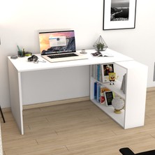 Moonlife Atlas Kitaplıklı Çalışma Masası, Bilgisayar Masası Beyaz