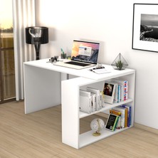 Moonlife Atlas Kitaplıklı Çalışma Masası, Bilgisayar Masası Beyaz