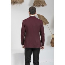 Zayfa Bordo Slim Fit Kadife Saten Yaka Erkek Damatlık Smokin