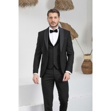 Zayfa Siyah Slim Fit Saten Şal Yaka Erkek Damatlık Smokin
