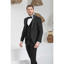 Zayfa Siyah Slim Fit Saten Şal Yaka Erkek Damatlık Smokin