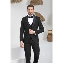 Zayfa Siyah Slim Fit Saten Şal Yaka Erkek Damatlık Smokin