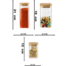 Karçiçeği Home 3 Boy 12 Adet Kare Bambu Kapaklı Lüks Vakumlu Baharatlık & Kavanoz