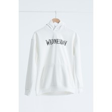 Erkek  Wednesday  Oversize Baskılı Pamuklu Kapşonlu Uzun  Kollu Sweatshirt Hoodie