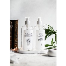 Lalezen Beyaz Kapaklı Şeffaf Sıvı ve Bulaşık Deterjanı Etiketli İkili Şişe Beyaz Stantlı