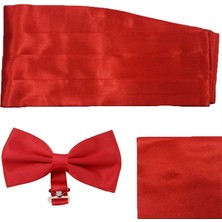 Varetta Erkek Kırmızı Damatlık Papyon Mendil Kuşak Seti