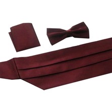 Varetta Erkek Düğün Kemeri Bordo Damatlık Papyon Mendil Kuşak Seti