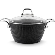 Lines Maya Indüksiyon Taban Granit Desenli Derin Tencere Metal Kulp - Siyah-30 cm