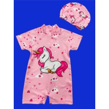 Lolli Boom Kids Kız Çocuk Uykucu Unicorn Hassas Ten Tam Vücut Mayo ve Bone - Surfers Güneş Korumalı