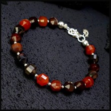 Seven Art Jewelry Pırlanta Kesim Kırmızı Akik Gümüş Bileklik, Kadın Bileklik,  Bileklik