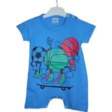 New Team Erkek Bebek Desenli Kısa Kollu Tulum - Kod 2369, 6-9 Ay, Mavi
