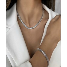 Htc Gümüş Sepeti Baget Taşlı Su Yolu Kolye Bileklik Çelik Set