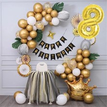 Çıtı Pıtı Store Kral Taçlı Gold Zincir Balon Doğum Günü Seti 8 Yaş
