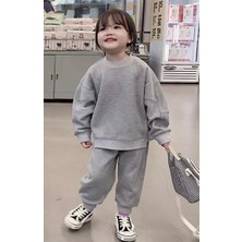 Amor Man Bisiklet Yaka Soft Düz Renk % 100 Pamuk 3 Iplik Oversize Kız Çocuk Eşofman Takımı