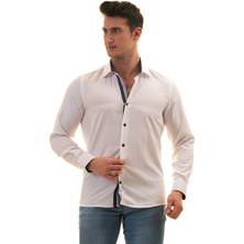 Exve Exclusive Beyaz Oxford Yaka ve Manşet Içi Puantiyeli Slim Fit Gömlek