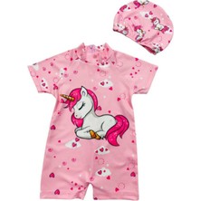 Lolli Boom Kids Kız Çocuk Uykucu Unicorn Hassas Ten Tam Vücut Mayo ve Bone - Surfers Güneş Korumalı