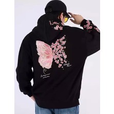 Amor Man Büyük Beden Kapüşonlu Özel Tasarım Kelebek Sırt Baskılı Oversize Erkek Sweatshirt