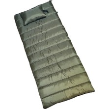 Mit - 23 350 gr ELYAF+200 gr Peluş Polarlı Yastıklı Battaniye Tipi Uyku Tulumu Haki