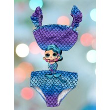 Lolli Boom Kids Kız Çocuk Lila Mavi Mayokini Denizkızı Temalı Kol Fırfırlı  Son Sezon Kostüm Mayokini