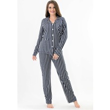 Etoile Önden Düğmeli Soft Kadın Pijama Takımı Mavi