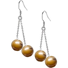 Tesbih Atölyesi Doğal Kahverengi Akik Taşı Gümüş Küpe