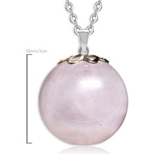 Tesbih Atölyesi Sertifikalı Yuvarlak Doğal Pembe Kuvars Taşı Kolye