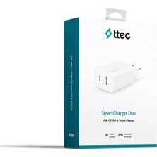 Ttec 2SCS25B Smart Charger Duo Usb-C+Usb-A 2.4A Seyahat Şarj Cihazı Beyaz