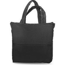 Kutşah Kadın Kabartmalı Siyah Puf Kumaş Shopper Çanta