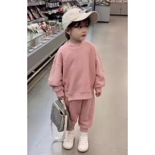 Amor Man Özel Tasarım Soft Düz Renk 3 Iplik %100 Pamuk Oversize Kışlık Kız Çocuk Eşofman Takımı