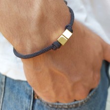 Altınbeyi 14 Ayar Altın İki Küplü Lacivert İpli Erkek Bileklik